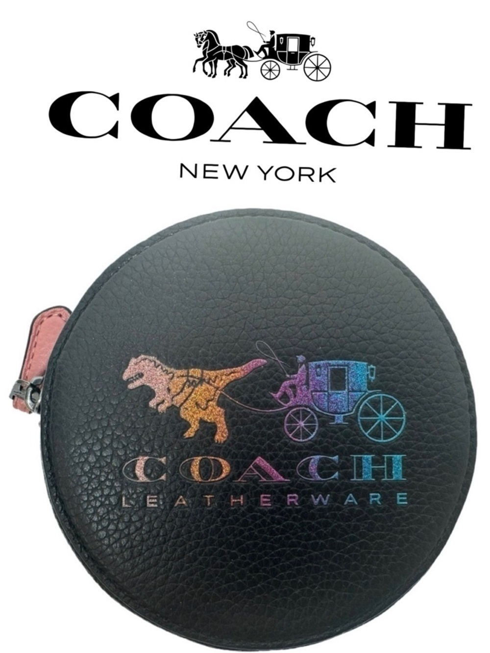 COACH BLACK/MULTI REXY & CARRIAGE ROUND COIN PURSE 88766 bAG